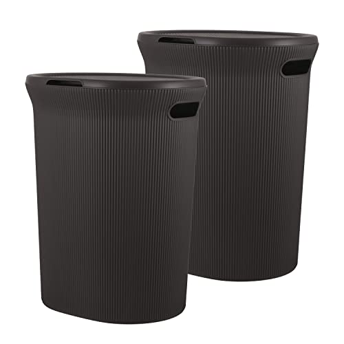 Image of Superio Ribbed Collection - Decorative Plastic Laundry Hamper with Lid and Cut-Out Handles, Brown (2 Pack) Basket Organzier for Bedroom Bathroom College Dorm Room 40 Liter