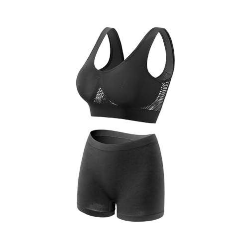 HSAJS Deportivo Mujer Conjunto Top y Shorts sin Costuras Alto Impacto Push up Transpirable Sujetadores Deportivos sin Aros Ropa Deportiva para Yoga Gimnasio Running