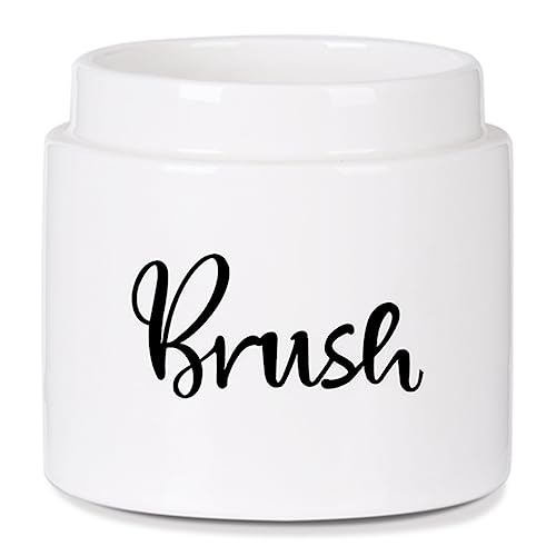 Image of Ceramic Dish Brush Holder, Farmhouse Kitchen Scrub Brush Holder Dishwashing Brush Stand, Soap Dispensing Palm Kitchen Brushes Holder, Easy to Clean (White)