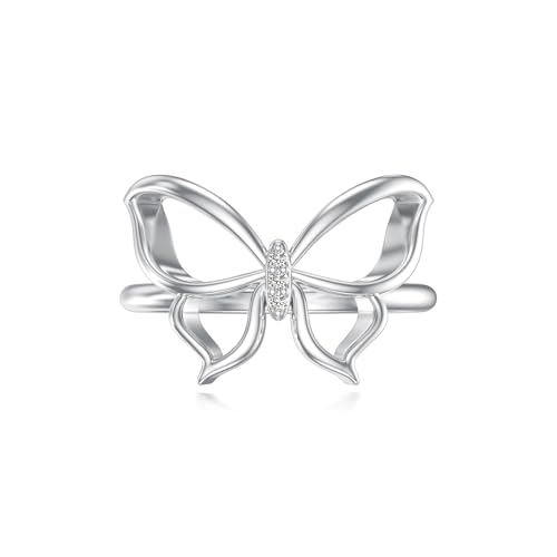 BETHZA Diamond Butterfly Ring S925 Sterling Silver Butterfly Ring Dainty Eternity Jewelry Rings for Women's Anniversary or Birthday Gifts Size 7