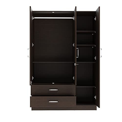Image of Wakefit Wardrobe | 1 Year Warranty | Engineered Wood Almirah, Cupboard for Clothes Storage | 3 Door, Mirror, 1 Drawer, 1 Hanging Space | Organza Plus - Wenge
