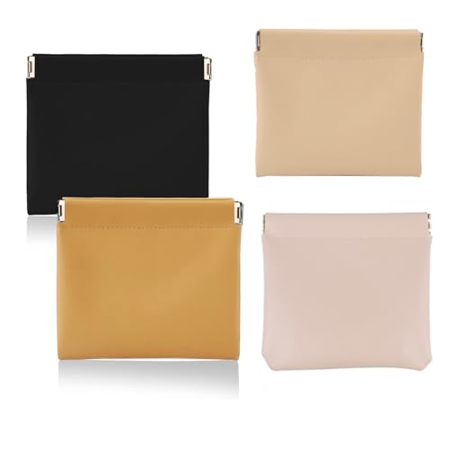 xipixiao 4Pcs One Push Open Leather Self Close Small Bags for Women Cosmetic- Men Purse Pocket Tiny Coin-Electronics Accessories Travel Toiletry Case Organizer for Card Headphones Charger Jewelry