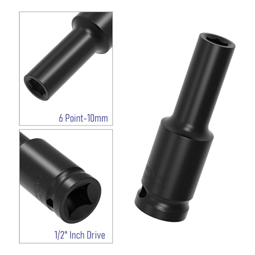 Image of 1 /2 inch Inch Drive by 10mm Deep Impact Socket, Heat-Treated CR-V Steel 3 Inch Length, 6-Point Metric Sizes