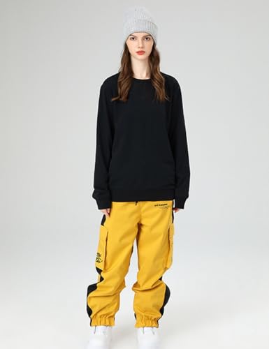 HOUZONIY Pantalones de esquí para mujer, pantalones impermeables y cortavientos de softshell para hombre, con corte amplio, adecuados para deportes al aire libre, amarillo, L - imagen 3