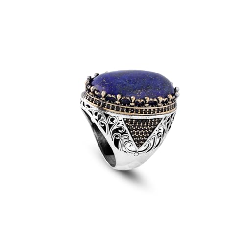 Bague de fiançailles homme Lapis Lazuli argent poli cadeau vintage