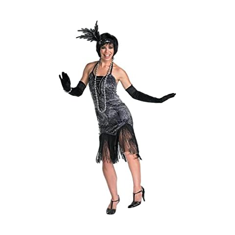 Forever Young Ladies Black & Grey Floral Vintage 1920s Flapper Fringed Dress Costume (UK Size 16) Cover