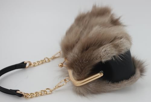 Image of Luxurious Fashion Natural Fox Fur with Hair Handbag for Women and Ladies