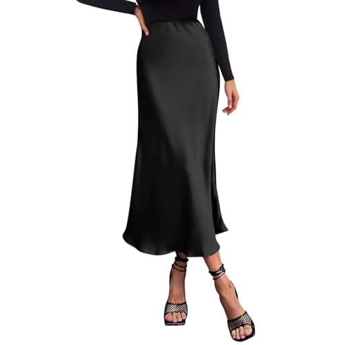 Mayoii Satin Skirts for Women High Waist Silk Midi Skirts High
