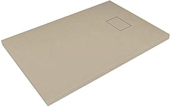 Foto di Piatto Doccia Spessore 2.6 Cm In Resina Effetto Pietra Stone Ardesia Antiscivolo Riducibile Indistruttibile Filopavimento Arredo Con Griglia Di Copertura Colore Tortora (Beige) (70 x 90 cm)