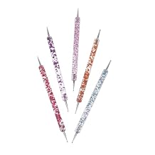 Manicure Nail Art Tool Set 5Pcs Dual-Ended Dotting Pens Rhinestones Picker for Diy Nail Decoration and Salon Use