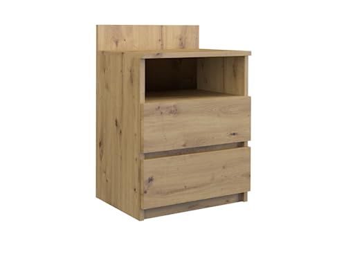 VBChome Nachttisch 40 x 32 x 59 cm Eiche Sonoma Nachttisch mit 2 Schubladen und 1 Fächer für das Schlafzimmer Grifflose Büro Zimmer Modern Eiche Artisan