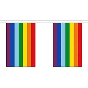 GIANT 18.25 Metres 30 (18" x 12") Flag Gay Pride March Rainbow Multi Coloured 100% Polyester Material Bunting Ideal Party Decoration For Street House Pubs Clubs Military