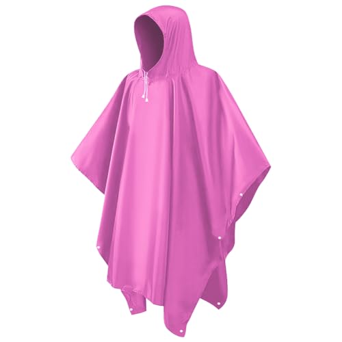 Image of LEEPAT Waterproof Rain Poncho Adult Lightweight Reusable Hiking Rain Coat Jacket with Hood for Outdoor Hiking Camping Cycling Traveling (Pink)