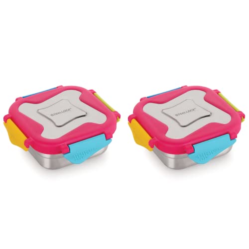 Image of STEELLOCK Smart Stainless Steel Tiffin Lunch Box for Kids and Adults - Airtight Leakproof Square Container with Steel Lid - Juliet 250ml, 2 Pc Set for School & Office