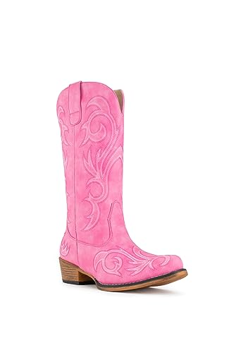 Image of IUV Cowboy Boots For Women Mid Calf Cowgirl Boots Pointy Toe Western Boot