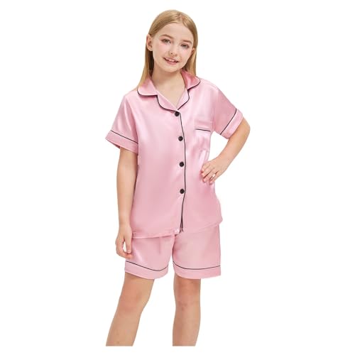 Sohcue Girls Pajamas Sets Silk Soft Short Sleeve Sleepwear Unisex Kids