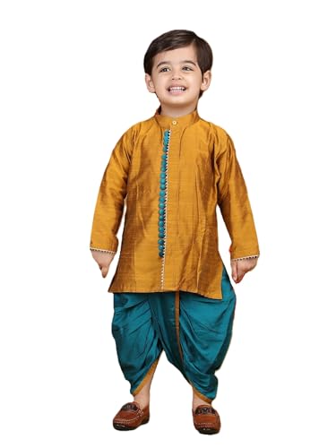Image of POLKA TOTS Pure Cotton Traditional Dhoti Kurta Set for Baby Boys, Toddlers & Kids | Soft and Breathable Cotton Ethnic Dress for Festivals and Weddings | Traditional Elegant Indian Festive Clothing