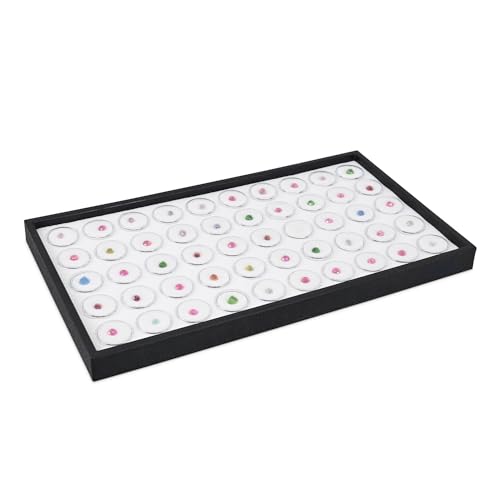 Ikee Design White Foam Gem Jars Showcase Stackable Display Tray for Collectibles, Home Organization Storage Box with 50 Gemstones and Bead Storage Jars, White Foam/Black Tray