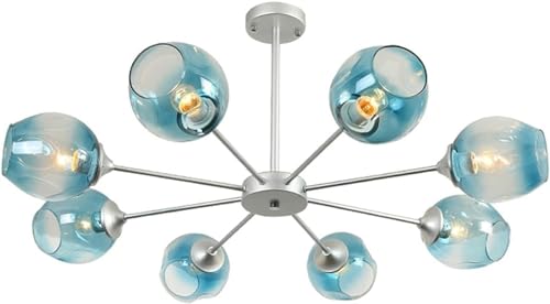 Lustre Spoutnik en verre bleu et métal chromé, luminaire contemporain