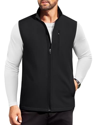 COOFANDY Mens Lightweight Windproof Vest Zip Up Fleece Lined Softshell Sleeveless Jacket For Golf Running, Black, X-Large