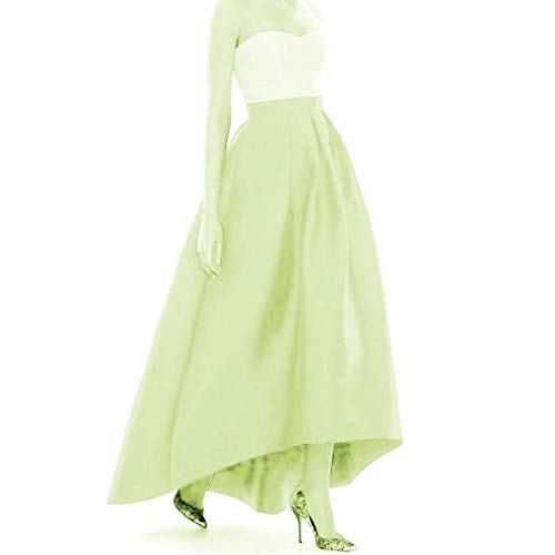 Women’s Taffeta Maxi Skirts Front Short Long Back High Waist Fomal Prom Party Skirts with Pockets