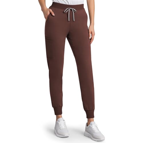 Anwrtuk Scrub Bottoms para mulher, calças de uniforme de hospital para mulher, calças com 6 bolsos com cintura, Castanho, S
