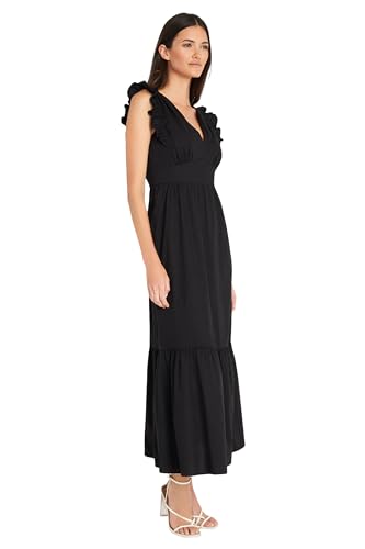 Image of Maggy London Women's V-Neck Ruffle Details Cotton Poplin Maxi Dress