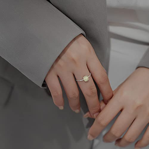 Jade Spinner Fidget Open Ring 925 Sterling Silver Nephrite Adjustable Statement Stacking Anti Anxiety Worry Spinning Thin Tail Finger Band Expandable Relief Stress Roratable Ring Elegant Jewelry Gifts For Women Girls Wife Valentine's Day #TOP2