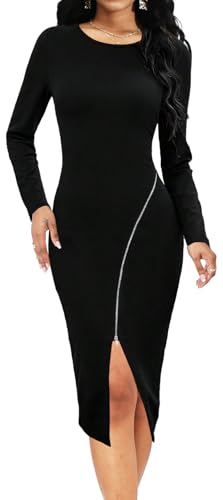 Yiershu Women Casual Half Zip Crewneck Decoration Long Sleeve Dress Pullover Midi Dress3