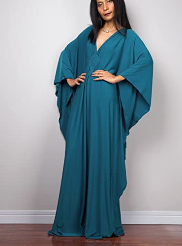 Image of RanRui Caftans for Women Solid Color Chiffon Plus Size Kaftan Dresses Beach Cover Up V Neck Batwing Sleeve Caftans Loungewear