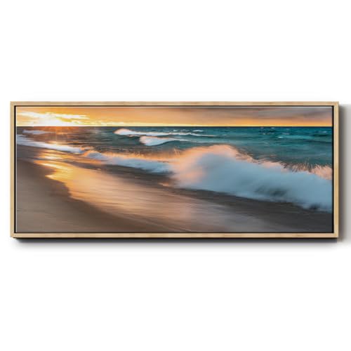 Renditions Gallery Abstract Wall Art Paintings & Prints Magical Miners Beach Light Floater Frame Artwork for Farmhouse School Office - 8"x20" Natural Frame LT619