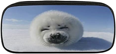 KAMUFF Sea Lion PU Leather Quad Pen Case Zipper Pencil Pouch Holder for Pens Case Office Storage Box Organizer Pen Bag(8×1.5×3.5 IN)