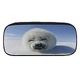 KAMUFF Sea Lion PU Leather Quad Pen Case Zipper Pencil Pouch Holder for Pens Case Office Storage Box