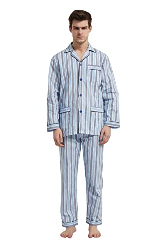 Image of GLOBAL Mens Pajamas Set, 100% Cotton Woven Drawstring Sleepwear Set with Top and Pants /Bottoms