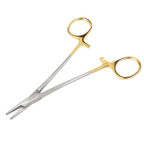 Image of JMU Mayo Hegar Needle Holder 6 inch Gold Plated 1 Pc /Pack | Surgical Needle Driver with Strong Lock, Serrated Jaws with Tungsten Inserts for Precise Suturing
