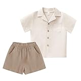 XMWEALTHY Toddler Baby Boy Summer Clothes Color Block Short Sleeve Button-down Shirt Tops Cotton Pants Outfit Set 4-5T