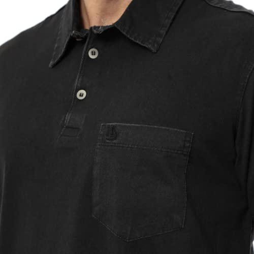 Camisa Polo Hugo Deleon Bolso Confort Sarja Preta Cor:Preto 01;Tamanho:G1*