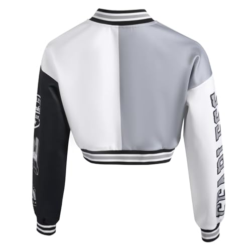Image of Teen Girls Crop Varsity Jacket Bomber Jacket Style Casual Fit Baseball Sport Y2K Streetwear Short Cardigan Sweatshirt