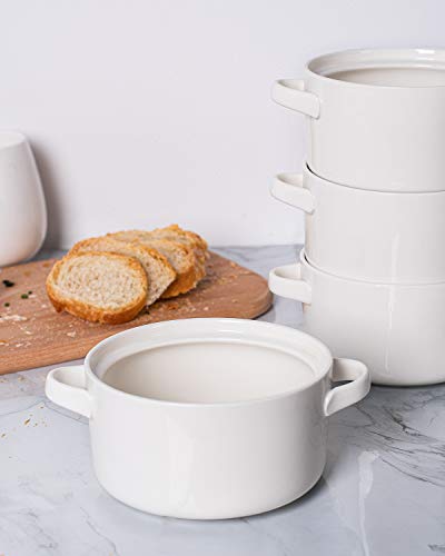 Delling 6 Pack Ceramic Soup Bowls With Handles, 24 Oz Large Serving Soup Bowl Set, Ceramic Soup Crocks For French Onion Soup, Cereal, Chilli, Stew, Microwave And Oven Safe, White #TOP5