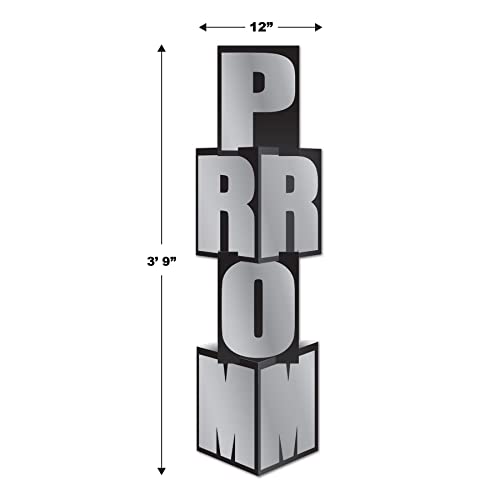 Image of Beistle Prom Column Black and Silver Decoration, Prom Standup Decorations for Prom Night Party Decor for Photo Booth, Durable Cardstock Selfie Backdrop, 12 inch wide, 3' 9 inch tall, 2 Pack