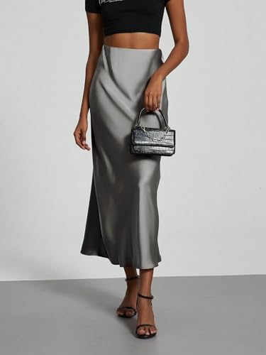Women's Elegant Satin Elastic Waist Maxi Skirt Long Skirts3