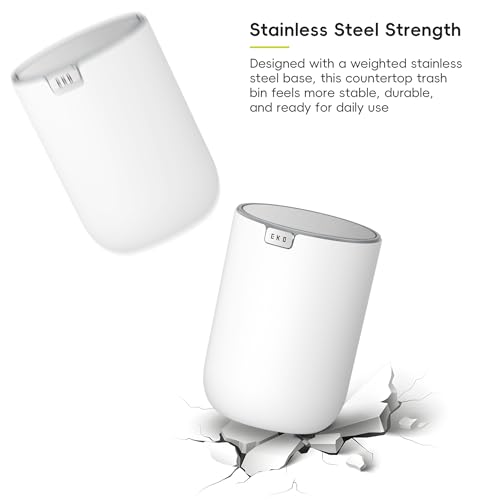 Image of EKO Fandy 0.58 Gal /2.2L Mini Trash Can with Lid, Swing-Top Desktop Trash Can for Bathroom, Countertop, Vanity, Desk or Office, Small Garbage Bin (White)