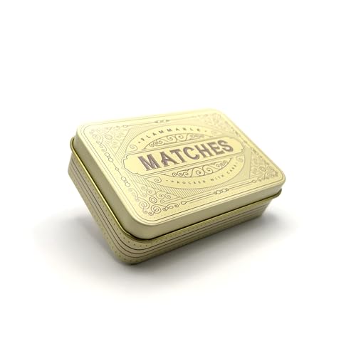 TINIT Matches Tin - Match Storage Box Metal Tin Matchbox Holder Candle Holder Lighter Gift Present (Cream)