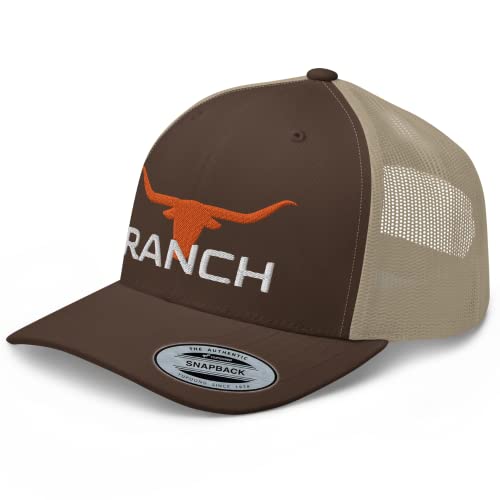 RIVEMUG Ranch Texas Orange Longhorn Western Trucker Hat Country Rodeo Cowboy Farm Embroidered Snapback Baseball Cap