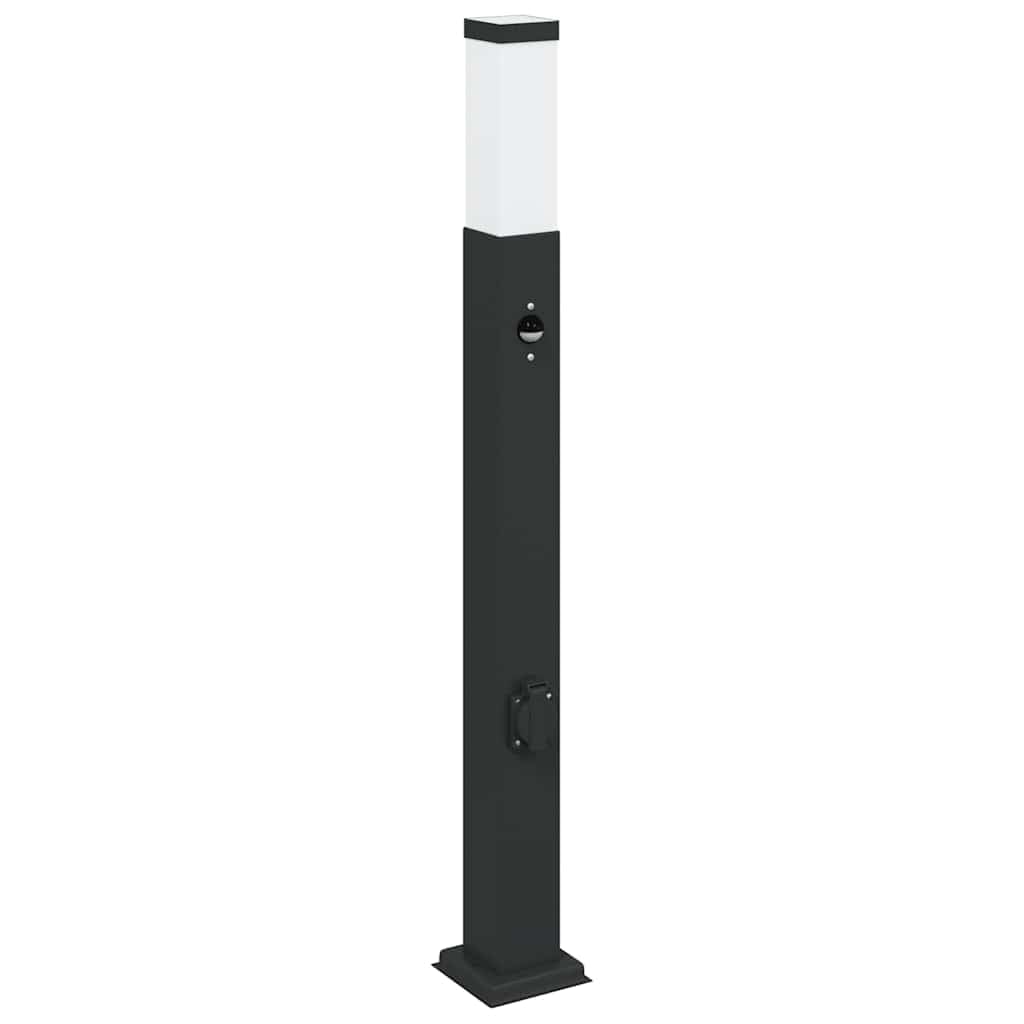 Lampadari con sensore e presa, 3 pezzi, 80 cm, in acciaio inox, nero, IP44, illuminazione per esterni, giardino, terrazza, vialetto, con sensore di movimento e diffusore