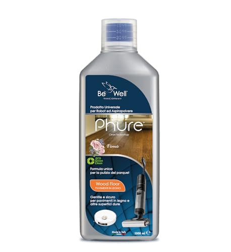 PHURE Detergente Concentrato per Robot Lavapavimenti e Aspirazione con Igienizzante Multisurface 1000ml pulizia senza aloni e sostenibile Adatto a tutti i Robot (WOOD - PARQUET, Floreale)