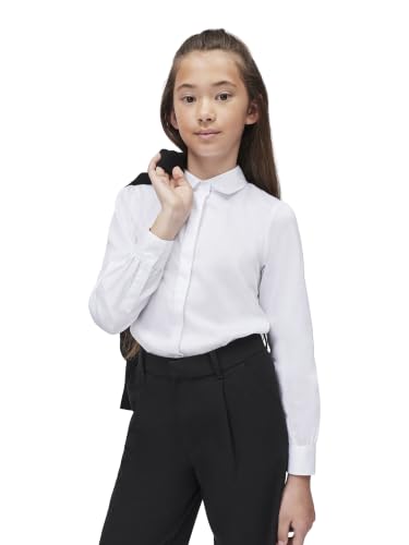Calvin Klein Girls' Long Sleeve Dress Shirt, Tailored Button-Front Collared Sateen Blouse, Formal Top for Special Occasions, White, 10 - image 2