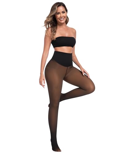 Image of CHRLEISURE Women's Fleece Lined Tights - Fake Sheer Warm Pantyhose Thick Winter Leggings(SY Honey, M /L)
