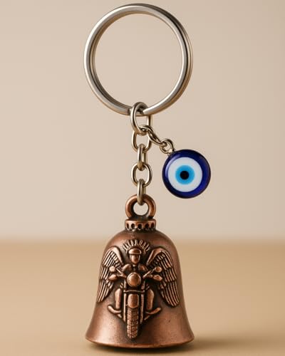 Image of Tiny Tim Guardian Bell with Evil Eye Charm - Protective Motorcycle & Car Accessory - Tibetan-Inspired Design - Wards Off Negative Energy - Ideal Gift for Bikers & Travelers
