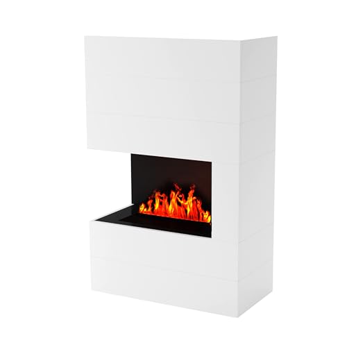 GLOW FIRE Tucholsky Left Corner Elektrokamin mit Knistereffekt|Opti Myst Cassette 500 | 3D Wasserdampf Kamin, Elektrischer Kamin mit Fernbedienung, Regelbarer Flammeneffekt, Weiß